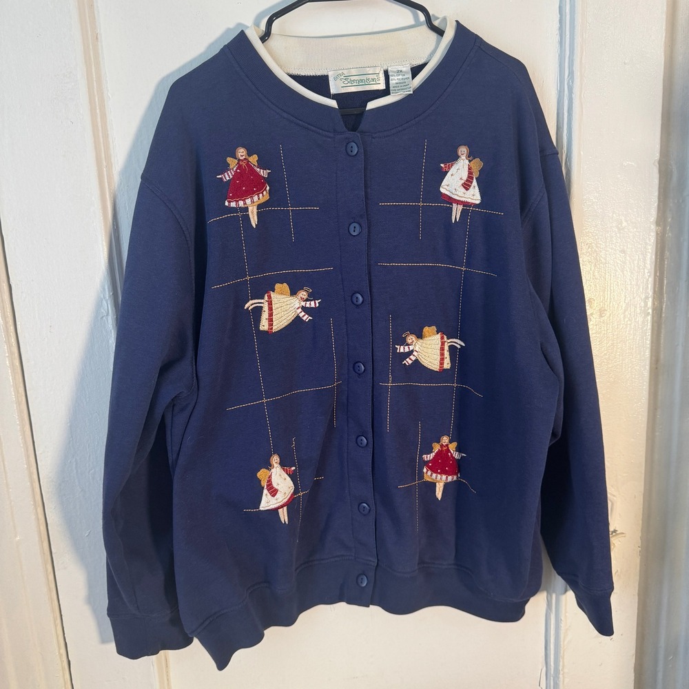 Vtg ‎ Blue Angel Embroidered Sweatshirt 2X cottagecore grannycore dopamine cozy